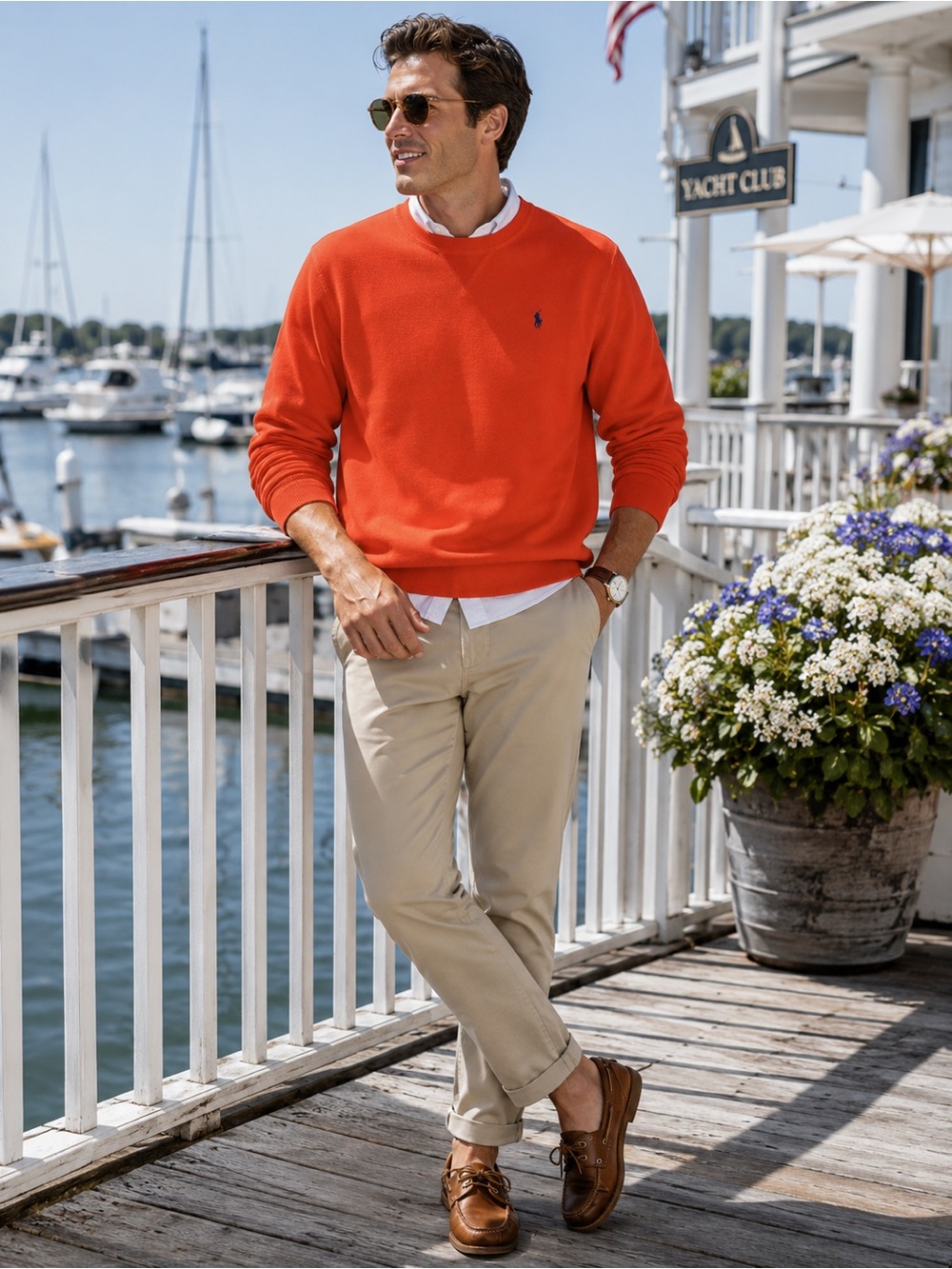 Polo Ralph Lauren Orange Crewneck Sweater | Classic Preppy Cotton Knit Pony Larg